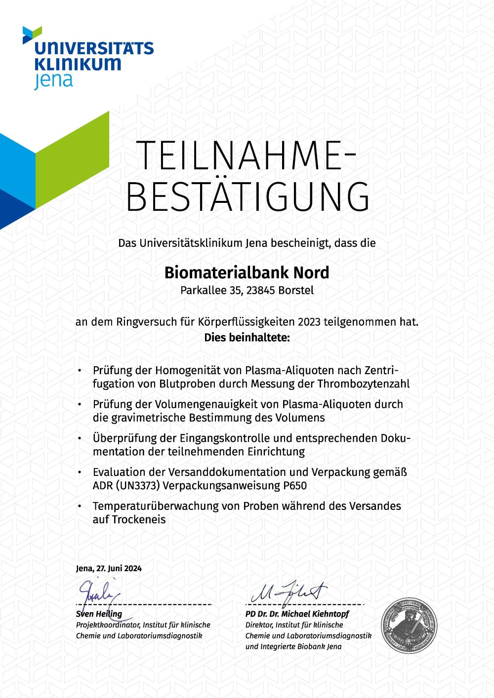 Biomaterialbank Nord Certifikat 2023 min