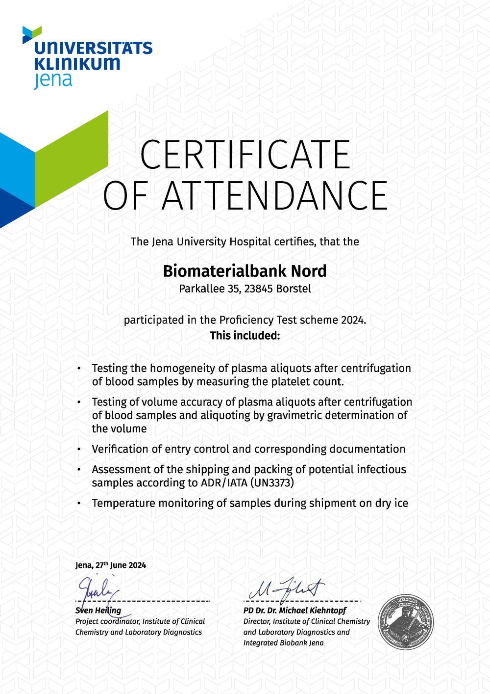 Biomaterialbank Nord Certifikat 2024 min
